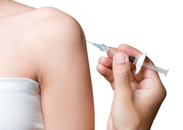 Intra-articular injection to relieve inflammation in osteoarthritis of the shoulder joint