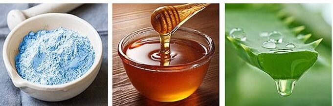 blue clay, honey and aloe juice to treat back pain